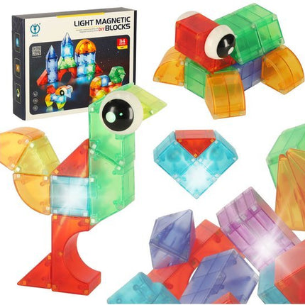 Magnetic Tiles - Magnetische Tegels Lichtgevend - 34 Delige Set - 3D Blokken - Seprio