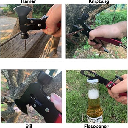 MONOO - 17 - in - 1 Outdoor Multitool - Bijl - Zaag - Hamer - Schroevendraaier - Zwart/Rood - Seprio