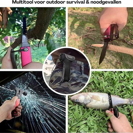 MONOO - 17 - in - 1 Outdoor Multitool - Bijl - Zaag - Hamer - Schroevendraaier - Zwart/Rood - Seprio