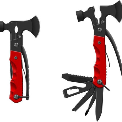 MONOO - 17 - in - 1 Outdoor Multitool - Bijl - Zaag - Hamer - Schroevendraaier - Zwart/Rood - Seprio