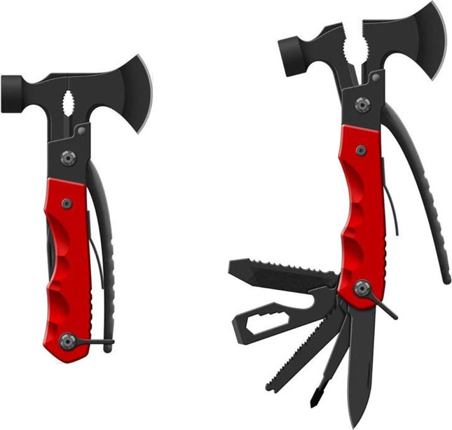 MONOO - 17 - in - 1 Outdoor Multitool - Bijl - Zaag - Hamer - Schroevendraaier - Zwart/Rood - Seprio