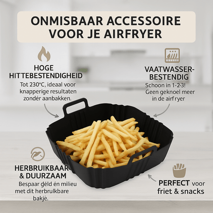 MONOO - Airfryer Bakjes Siliconen XL - 2 Stuks - Vierkant - Bakpapier Alternatief - Accessoires - BPA Vrij - 19,5 x 19,5 CM - Seprio