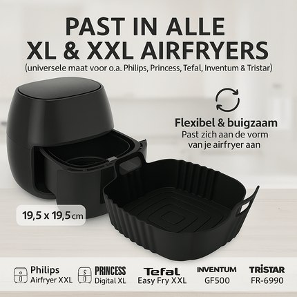 MONOO - Airfryer Bakjes Siliconen XL - 2 Stuks - Vierkant - Bakpapier Alternatief - Accessoires - BPA Vrij - 19,5 x 19,5 CM - Seprio