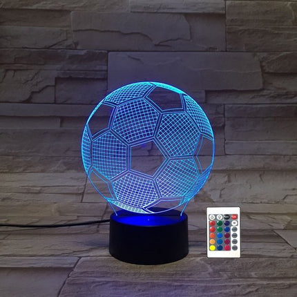 Nachtlamp – 3D lamp – LED - Voetbal - 16 kleuren - 3D Night Light - game - gaming - afstandsbediening – bureaulamp – sfeerlamp – cadeau – sinterklaas – kerst - Seprio