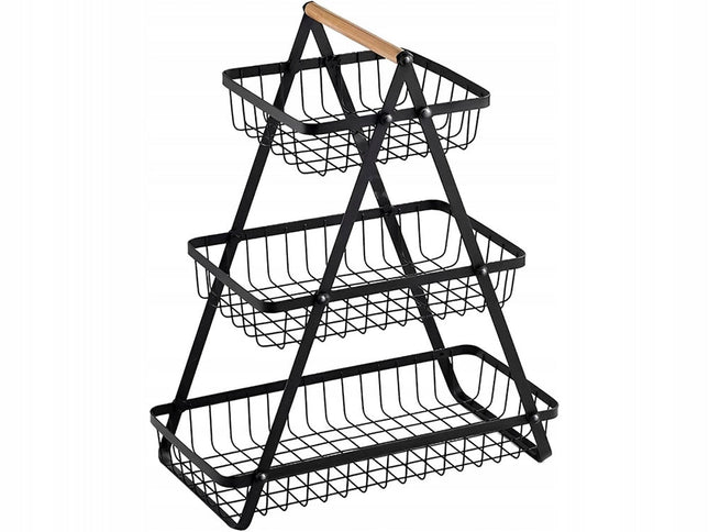 Nexara - Fruitschaal Etagère - Fruitmand 3 Laags - Zwart Metaal - 40 x 20 x 49 cm - Seprio
