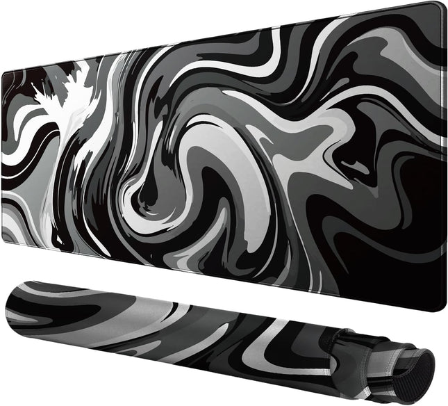 Nexara - Muismat XXL - Bureau Onderlegger en Gaming Mousepad - 90 x 40 cm - Swirl Zwart en Wit - Seprio
