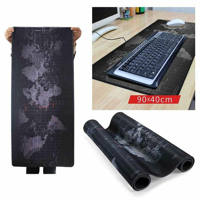 Nexara - Muismat XXL - Bureau Onderlegger en Gaming Mousepad - 90 x 40 cm - Wereldkaart Zwart - Seprio