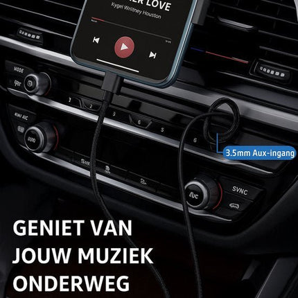 Nexara - USB - C naar 3.5mm AUX Kabel - Jack Kabel - Audio Kabel - Voor Auto, Koptelefoon & Speaker - 1 Meter - Zwart - Gevlochten - Seprio