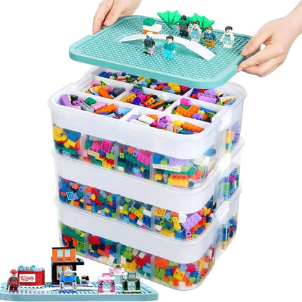 Opbergbox Geschikt voor Lego - Drielaags Organiser - Opslag met Vakken - 3 Niveaus - Seprio