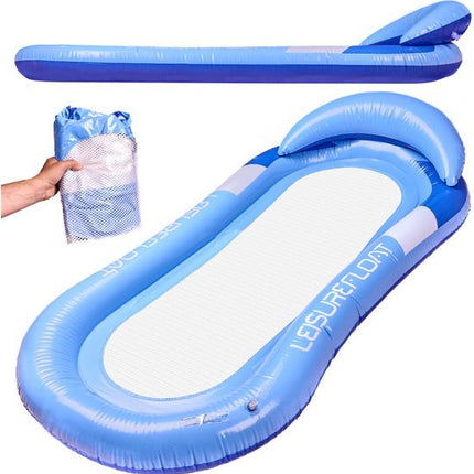 Opblaasbare Waterhangmat - Drijvend Luchtbed met Net - Zwemmatras voor Zwembad en Strand - Water Lounger met Hoofdkussen - Pool Float Stoel - Blauw - Max 80 kg - Seprio