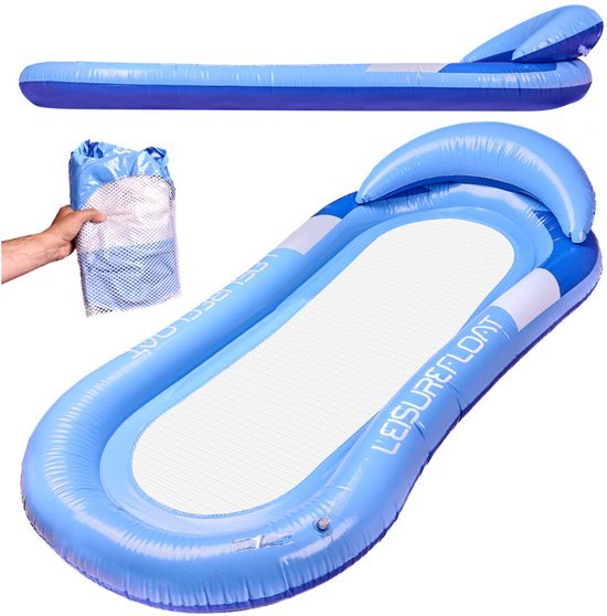 Opblaasbare Waterhangmat - Drijvend Luchtbed met Net - Zwemmatras voor Zwembad en Strand - Water Lounger met Hoofdkussen - Pool Float Stoel - Blauw - Max 80 kg - Seprio
