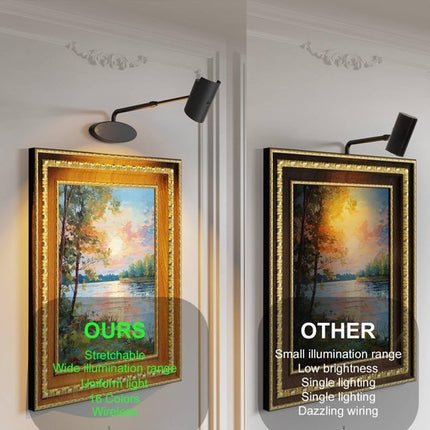 Oplaadbare Schilderijverlichting - Draadloze Wandlamp - Draadloze Spotjes - Draadloze Schilderijverlichting Oplaadbaar - Touch en Afstandsbediening - Dimbaar LED - Oplaadbare Schilderijlamp Snoerloos - Accu Schilderijlamp - USB - C - Zwart - Seprio