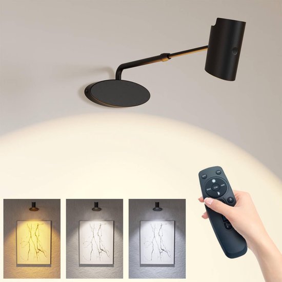 Oplaadbare Schilderijverlichting - Draadloze Wandlamp - Draadloze Spotjes - Draadloze Schilderijverlichting Oplaadbaar - Touch en Afstandsbediening - Dimbaar LED - Oplaadbare Schilderijlamp Snoerloos - Accu Schilderijlamp - USB - C - Zwart - Seprio