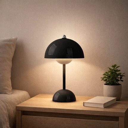Oplaadbare Tafellamp - LED Nachtlamp - Retro Paddenstoel Lamp - Draadloze Sfeerlamp 1,5W - Zwart - Bedlamp Bureau Lamp en Decoratieve Nachtverlichting - Seprio