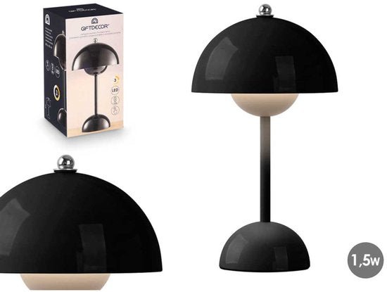 Oplaadbare Tafellamp - LED Nachtlamp - Retro Paddenstoel Lamp - Draadloze Sfeerlamp 1,5W - Zwart - Bedlamp Bureau Lamp en Decoratieve Nachtverlichting - Seprio
