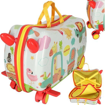 PerPhoenix Ride On Reiskoffer Kinderen Dierentuin Motief 45 cm x 31,5 cm x 22 cm - Zoo Design Handbagage op Wielen - Maximaal 20 kg Belasting - Seprio