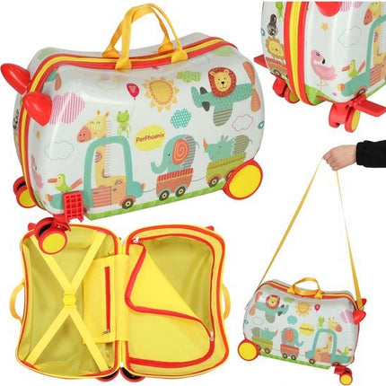 PerPhoenix Ride On Reiskoffer Kinderen Dierentuin Motief 45 cm x 31,5 cm x 22 cm - Zoo Design Handbagage op Wielen - Maximaal 20 kg Belasting - Seprio