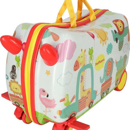 PerPhoenix Ride On Reiskoffer Kinderen Dierentuin Motief 45 cm x 31,5 cm x 22 cm - Zoo Design Handbagage op Wielen - Maximaal 20 kg Belasting - Seprio