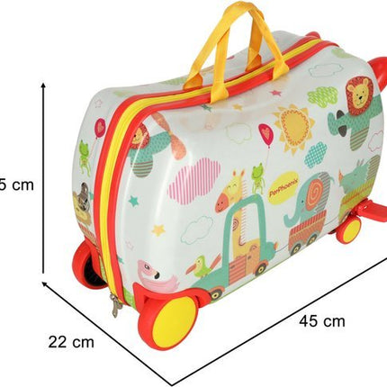 PerPhoenix Ride On Reiskoffer Kinderen Dierentuin Motief 45 cm x 31,5 cm x 22 cm - Zoo Design Handbagage op Wielen - Maximaal 20 kg Belasting - Seprio