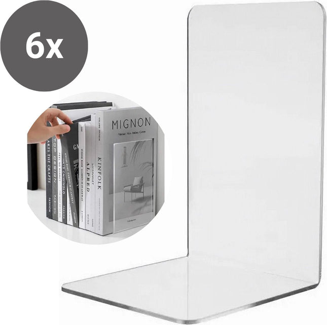 Qaan Living Doorzichtig Boekensteun - Plexiglas - XL - Set van 6 - Transparante Boekenstandaard - Boekenhouder - Boekensteun - Gemaakt van Stevig Plexiglas - Seprio