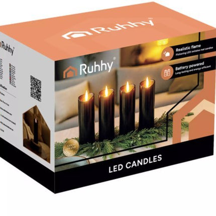Ruhhy LED - kaarsen 12×15 cm – veilige, rookvrije kaarsen met flakkerend vlam - effect voor binnen en buiten - Seprio