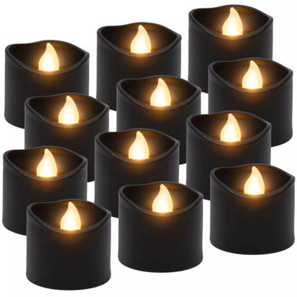 Ruhhy Zwarte LED kaarsen 12 stuks – warm wit flikkereffect, veilig zonder rook of vuur, inclusief batterijen - Seprio