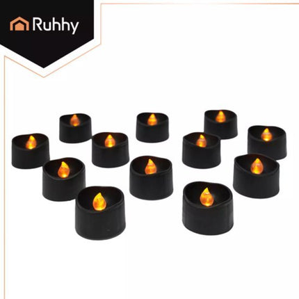 Ruhhy Zwarte LED kaarsen 12 stuks – warm wit flikkereffect, veilig zonder rook of vuur, inclusief batterijen - Seprio