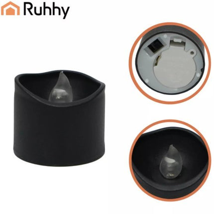 Ruhhy Zwarte LED kaarsen 12 stuks – warm wit flikkereffect, veilig zonder rook of vuur, inclusief batterijen - Seprio