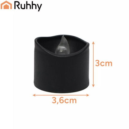 Ruhhy Zwarte LED kaarsen 12 stuks – warm wit flikkereffect, veilig zonder rook of vuur, inclusief batterijen - Seprio