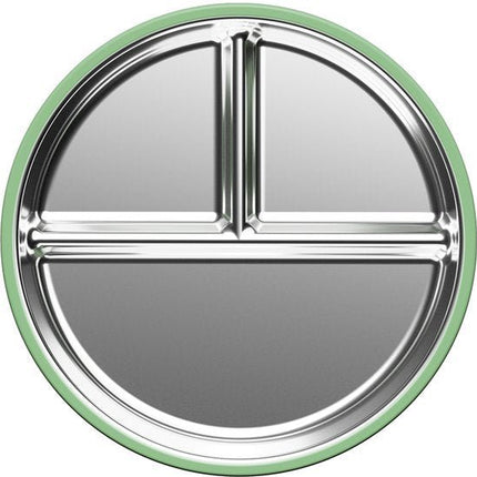 RVS Baby Bord - Roestvrijstalen Kinderbord met Siliconen Zuignap - Groen - Verdeelbord met 3 Vakjes - Antislip Bord voor Baby’s en Peuters - BPA - vrij - Vaatwasser - en Magnetronbestendig - 21x21 cm - Seprio