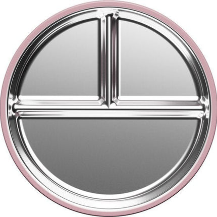 RVS Baby Bord - Roestvrijstalen Kinderbord met Siliconen Zuignap - Roze - Verdeelbord met 3 Vakjes - Antislip Bord voor Baby’s en Peuters - BPA - vrij - Vaatwasser - en Magnetronbestendig - 21x21 cm - Seprio