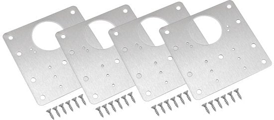 Scharnier Reparatieset 90x90 mm - 4 Delige Set - RVS Reparatieplaten voor 35 mm Inboorscharnieren - Inclusief Schroeven - Verstevigingsplaat voor Keukenkastdeuren en Meubels - Voor Herstel van Uitgescheurde Scharnieren - Seprio
