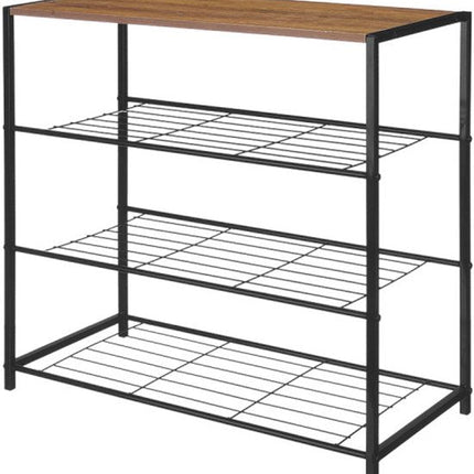 Schoenenrek 4 - Laags - Zwart - Houten Plank - Schoenenbank - Metaal - Schoenenkast - 30 x 63 x 63 cm - Seprio
