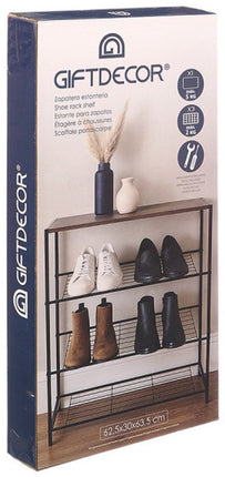 Schoenenrek 4 - Laags - Zwart - Houten Plank - Schoenenbank - Metaal - Schoenenkast - 30 x 63 x 63 cm - Seprio