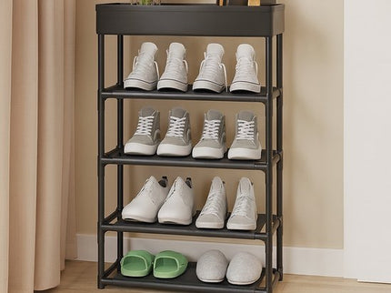 Schoenenrek - 5 Lagen - Smal 81 x 39,5 x 21,5 cm - Opvouwbare Schoenen Organizer met Stoffen Legplanken - Lichtgewicht Kunststof Frame - Zwart - Seprio