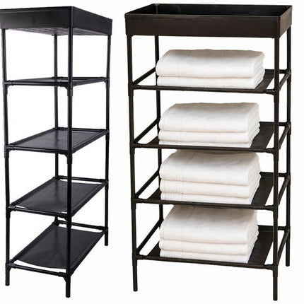 Schoenenrek - 5 Lagen - Smal 81 x 39,5 x 21,5 cm - Opvouwbare Schoenen Organizer met Stoffen Legplanken - Lichtgewicht Kunststof Frame - Zwart - Seprio