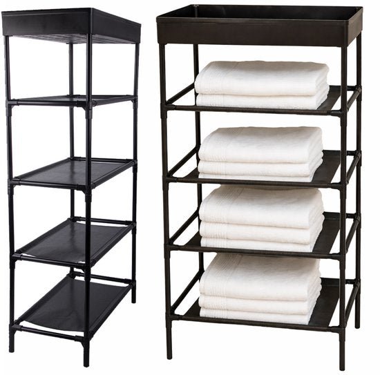 Schoenenrek - 5 Lagen - Smal 81 x 39,5 x 21,5 cm - Opvouwbare Schoenen Organizer met Stoffen Legplanken - Lichtgewicht Kunststof Frame - Zwart - Seprio
