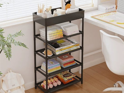 Schoenenrek - 5 Lagen - Smal 81 x 39,5 x 21,5 cm - Opvouwbare Schoenen Organizer met Stoffen Legplanken - Lichtgewicht Kunststof Frame - Zwart - Seprio