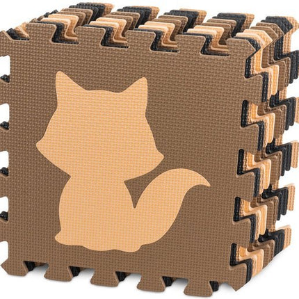 Schuimrubber puzzelmat voor kinderen 9el. beige - bruin - zwart 85cm x 85cm x 1cm - Seprio