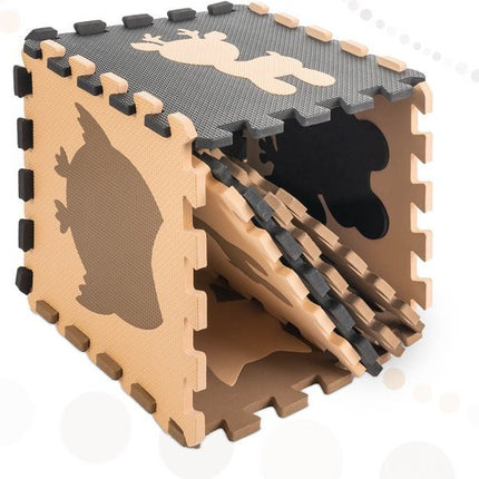 Schuimrubber puzzelmat voor kinderen 9el. beige - bruin - zwart 85cm x 85cm x 1cm - Seprio