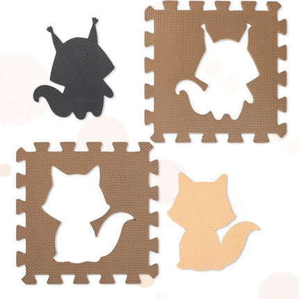 Schuimrubber puzzelmat voor kinderen 9el. beige - bruin - zwart 85cm x 85cm x 1cm - Seprio