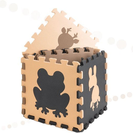 Schuimrubber puzzelmat voor kinderen 9el. beige - bruin - zwart 85cm x 85cm x 1cm - Seprio