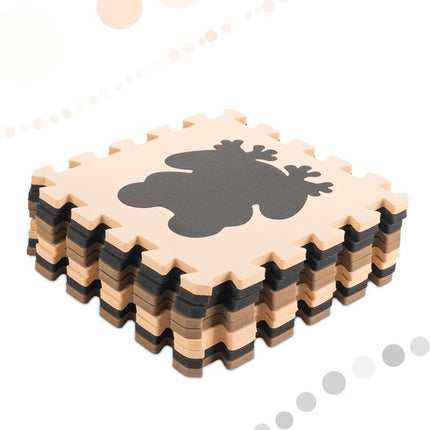 Schuimrubber puzzelmat voor kinderen 9el. beige - bruin - zwart 85cm x 85cm x 1cm - Seprio