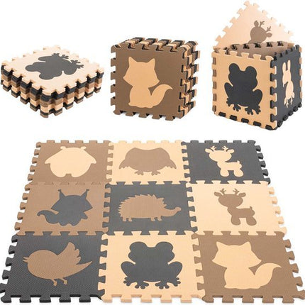Schuimrubber puzzelmat voor kinderen 9el. beige - bruin - zwart 85cm x 85cm x 1cm - Seprio