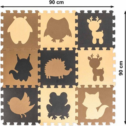 Schuimrubber puzzelmat voor kinderen 9el. beige - bruin - zwart 85cm x 85cm x 1cm - Seprio