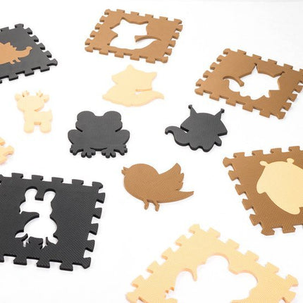 Schuimrubber puzzelmat voor kinderen 9el. beige - bruin - zwart 85cm x 85cm x 1cm - Seprio