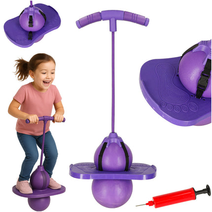 Merkloos - Pogo Springbal met Handgreep - Met Voetplaat en Pomp - Vanaf 6 Jaar - Max. 100 kg - Paars