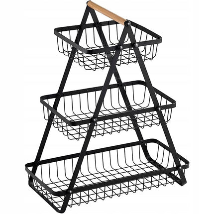 Nexara - Fruitschaal Etagère - Fruitmand 3 Laags - Zwart Metaal - 40 x 20 x 49 cm