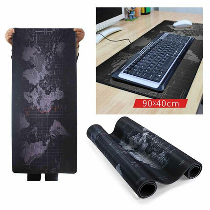 Nexara - Muismat XXL - Bureau Onderlegger en Gaming Mousepad - 90 x 40 cm - Wereldkaart Zwart