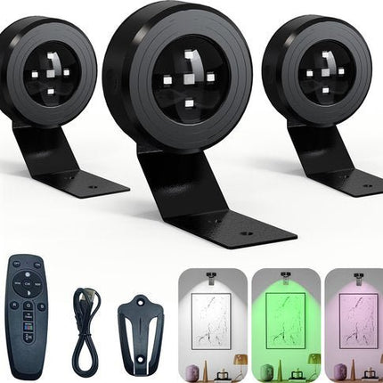 Set van 3 Draadloze Schilderijspotjes – Oplaadbaar met LED & RGB - verlichting - Seprio